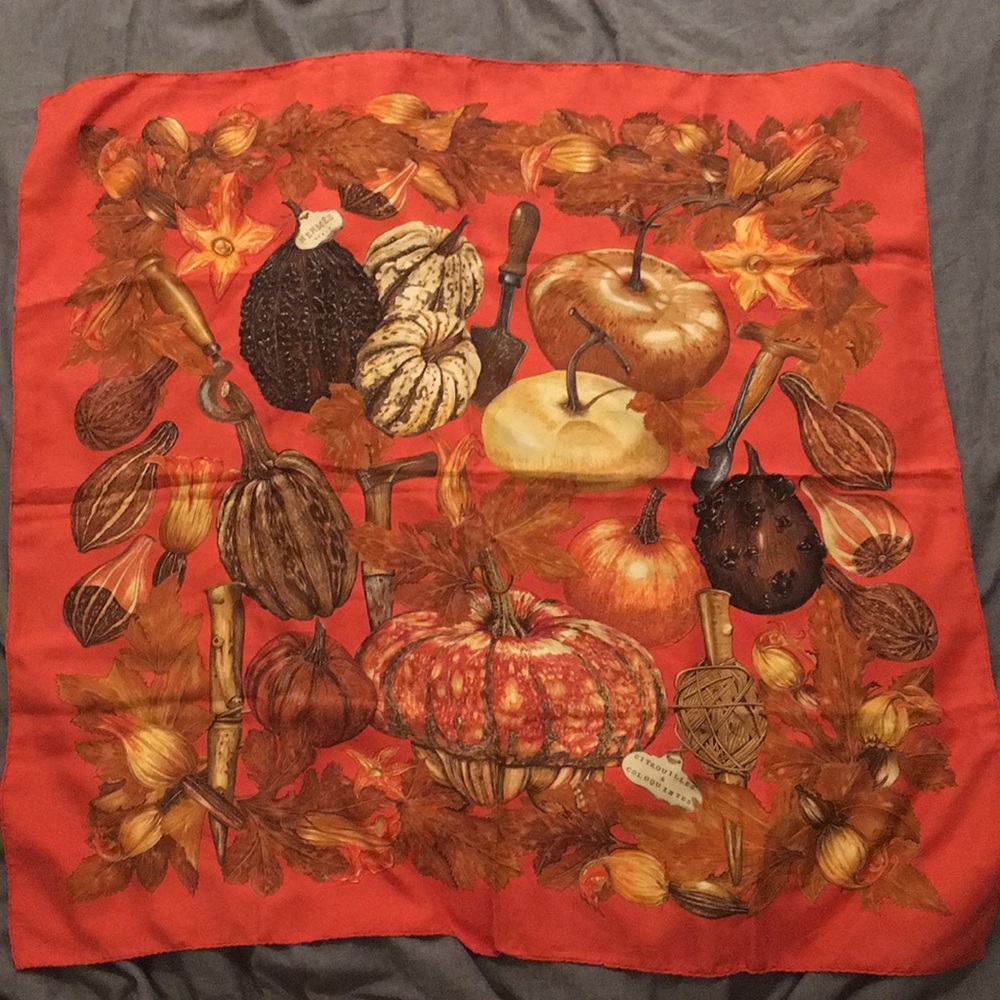 COPY - HERMES vintage orange silk scarf pumpkin s…